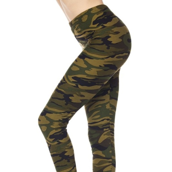 Leggings High Waist Camo Camouflage Army Print ONE SIZE - Picture 2 of 4